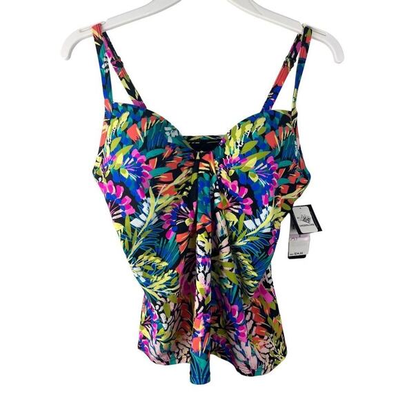 Island Escape Multicolor Floral Underwire Adjustable Tankini Top Size 6 - Picture 1 of 5